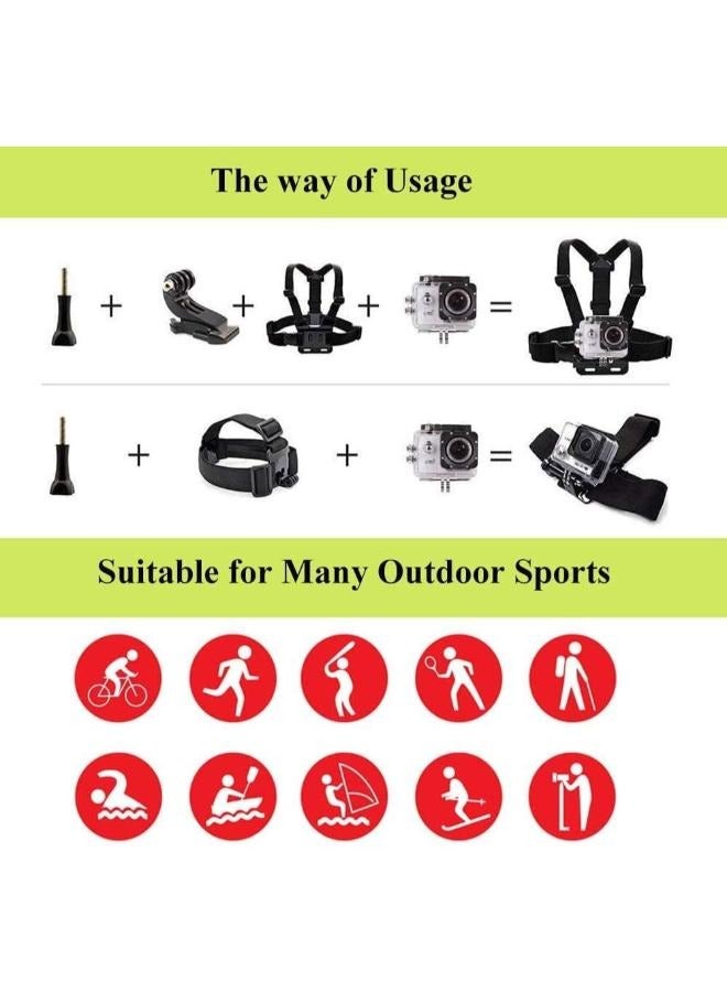 2 in 1 Universal Head Strap Mount and Chest Strap Bundle Compatible with Action Camera