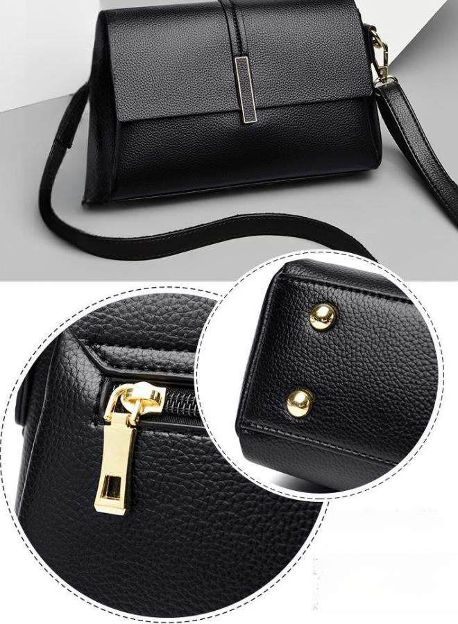 Women's Black Shoulder Bag, Ladies PU Leather Crossbody Bag Sling Bag Side Bag Office Bag Briefcase, Multi-compartment Large Capacity Carrying Bag Tourist Bag for Girls/College Students