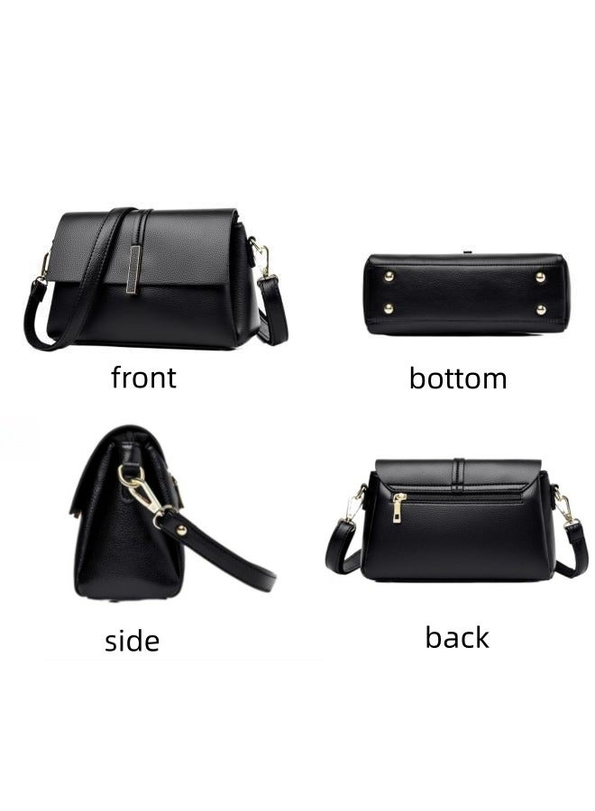 Women's Black Shoulder Bag, Ladies PU Leather Crossbody Bag Sling Bag Side Bag Office Bag Briefcase, Multi-compartment Large Capacity Carrying Bag Tourist Bag for Girls/College Students