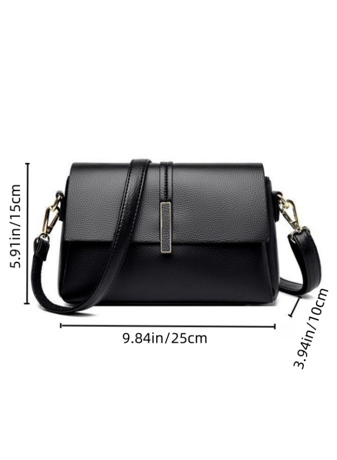 Women's Black Shoulder Bag, Ladies PU Leather Crossbody Bag Sling Bag Side Bag Office Bag Briefcase, Multi-compartment Large Capacity Carrying Bag Tourist Bag for Girls/College Students