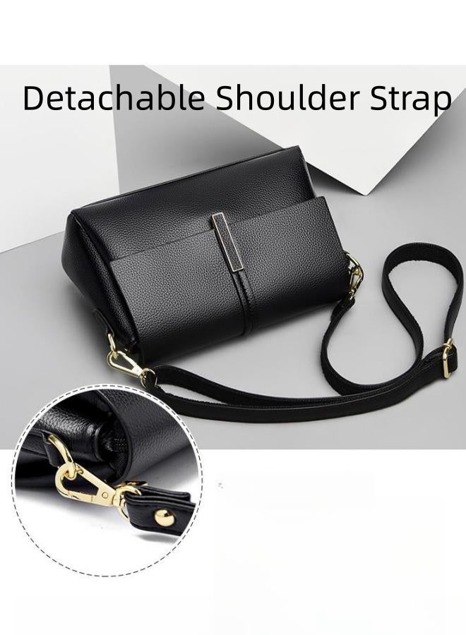 Women's Black Shoulder Bag, Ladies PU Leather Crossbody Bag Sling Bag Side Bag Office Bag Briefcase, Multi-compartment Large Capacity Carrying Bag Tourist Bag for Girls/College Students