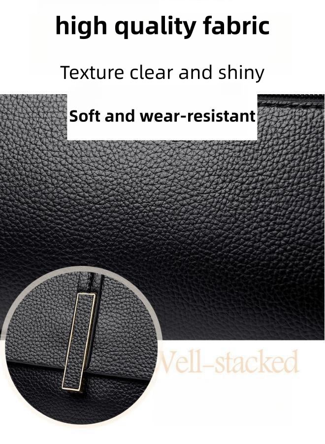 Women's Black Shoulder Bag, Ladies PU Leather Crossbody Bag Sling Bag Side Bag Office Bag Briefcase, Multi-compartment Large Capacity Carrying Bag Tourist Bag for Girls/College Students