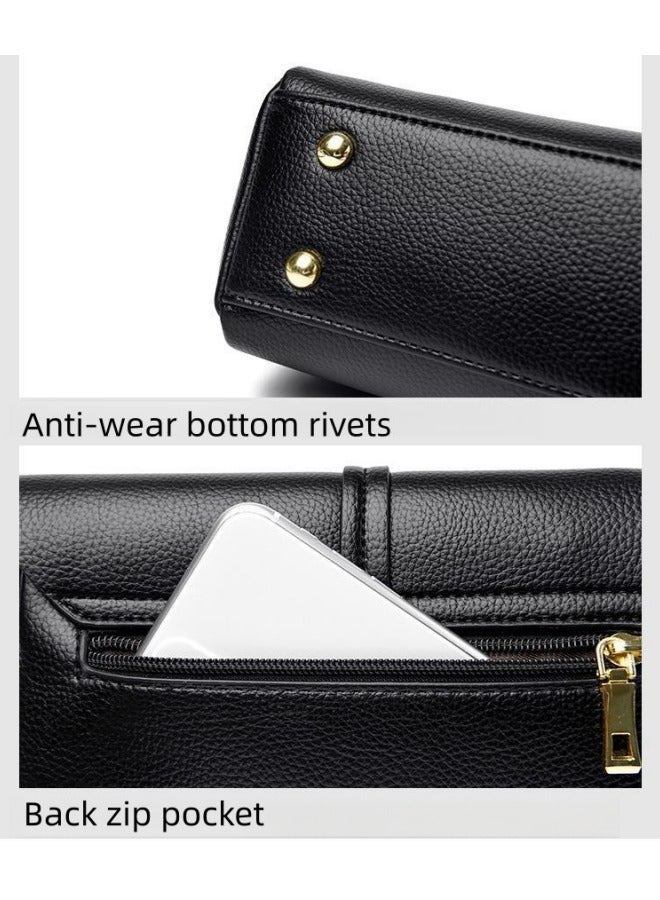 Women's Black Shoulder Bag, Ladies PU Leather Crossbody Bag Sling Bag Side Bag Office Bag Briefcase, Multi-compartment Large Capacity Carrying Bag Tourist Bag for Girls/College Students