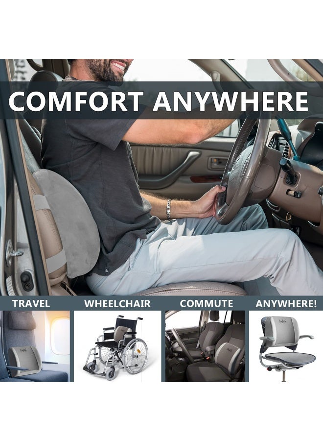 Lumbar Support Back Pillow Office Chair And Car Seat Cushion Memory Foam With Adjustable Strap And Breathable 3D Mesh Grey