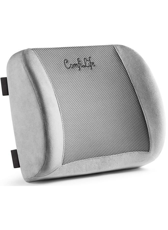 Lumbar Support Back Pillow Office Chair And Car Seat Cushion Memory Foam With Adjustable Strap And Breathable 3D Mesh Grey