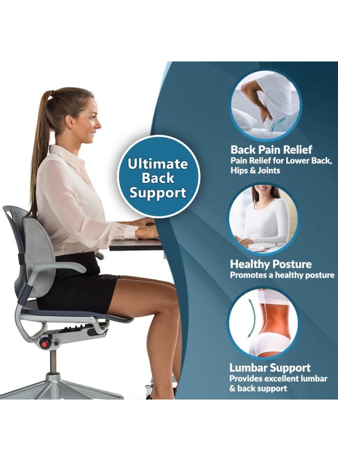 Lumbar Support Back Pillow Office Chair And Car Seat Cushion Memory Foam With Adjustable Strap And Breathable 3D Mesh Grey