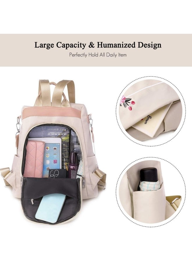 Women's Anti-theft Backpack, Ladies Large Capacity Nylon School Bag Back Bag Book Bag Shoulder Bag, Girls and College Students Waterproof Handbag Side Bag Sling Bag for Campus Shopping