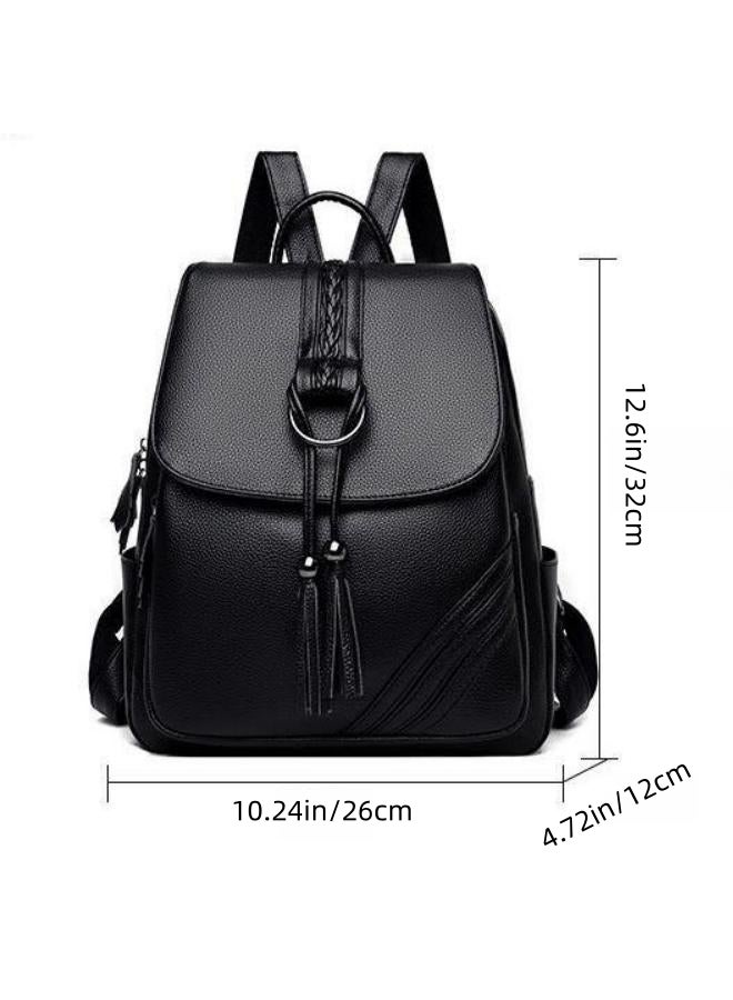 Girls Large Capacity Backpack, Student Tassel Decorated School Bag Back Bag Laptop Bag, PU Leather Shopping Bag Tourist Bag Book Bag for Women/Ladies/Kids/Children/Teenager/College Students/Youth