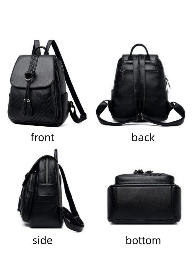 Girls Large Capacity Backpack, Student Tassel Decorated School Bag Back Bag Laptop Bag, PU Leather Shopping Bag Tourist Bag Book Bag for Women/Ladies/Kids/Children/Teenager/College Students/Youth