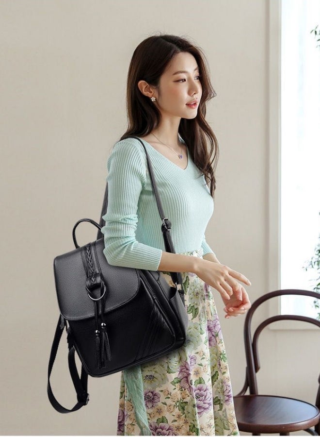 Girls Large Capacity Backpack, Student Tassel Decorated School Bag Back Bag Laptop Bag, PU Leather Shopping Bag Tourist Bag Book Bag for Women/Ladies/Kids/Children/Teenager/College Students/Youth