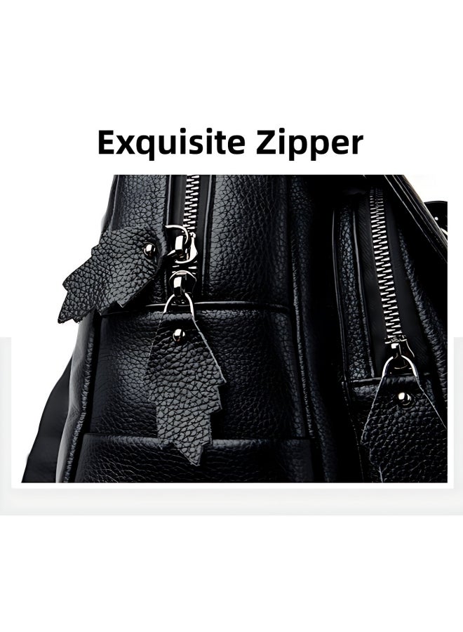 Girls Large Capacity Backpack, Student Tassel Decorated School Bag Back Bag Laptop Bag, PU Leather Shopping Bag Tourist Bag Book Bag for Women/Ladies/Kids/Children/Teenager/College Students/Youth