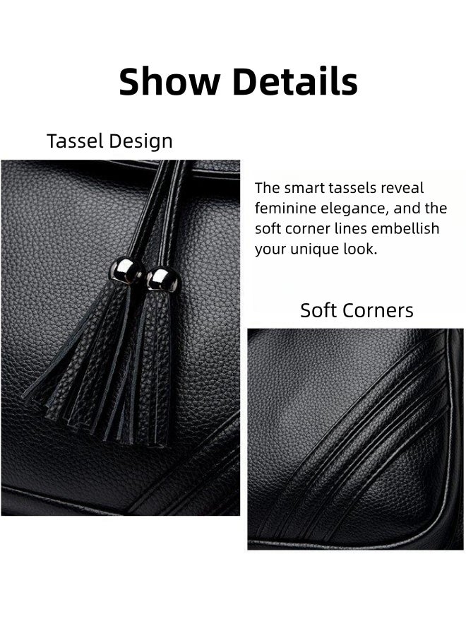 Girls Large Capacity Backpack, Student Tassel Decorated School Bag Back Bag Laptop Bag, PU Leather Shopping Bag Tourist Bag Book Bag for Women/Ladies/Kids/Children/Teenager/College Students/Youth