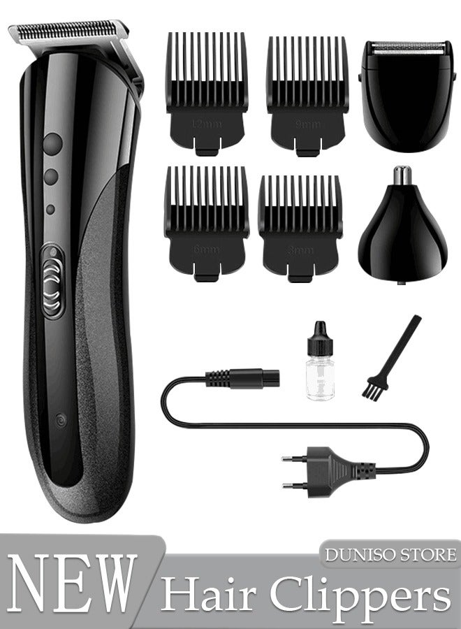 Hair Clippers Portable Electric Shaver Powerful Storm Nose Hair Trimmer for Men with 3 Replacement Headers and 4 Positioning Combs, Multifunctional Electric Razor, USB Hair Trimmer Set for Travel