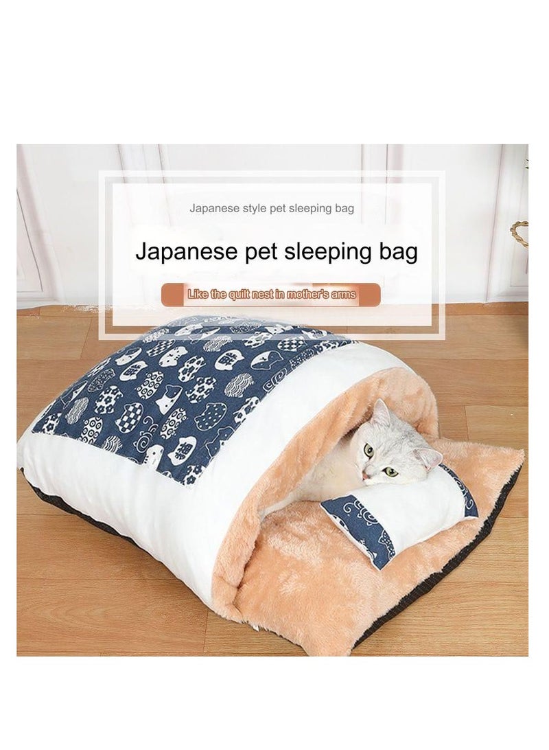 Japanese Style Cat Sleeping Bag, Fluffy Warm Cat Bed, Removable Cat Mat, Washable Pet Litter, Cat Cave, Small Pet Bed for Cats, Dogs