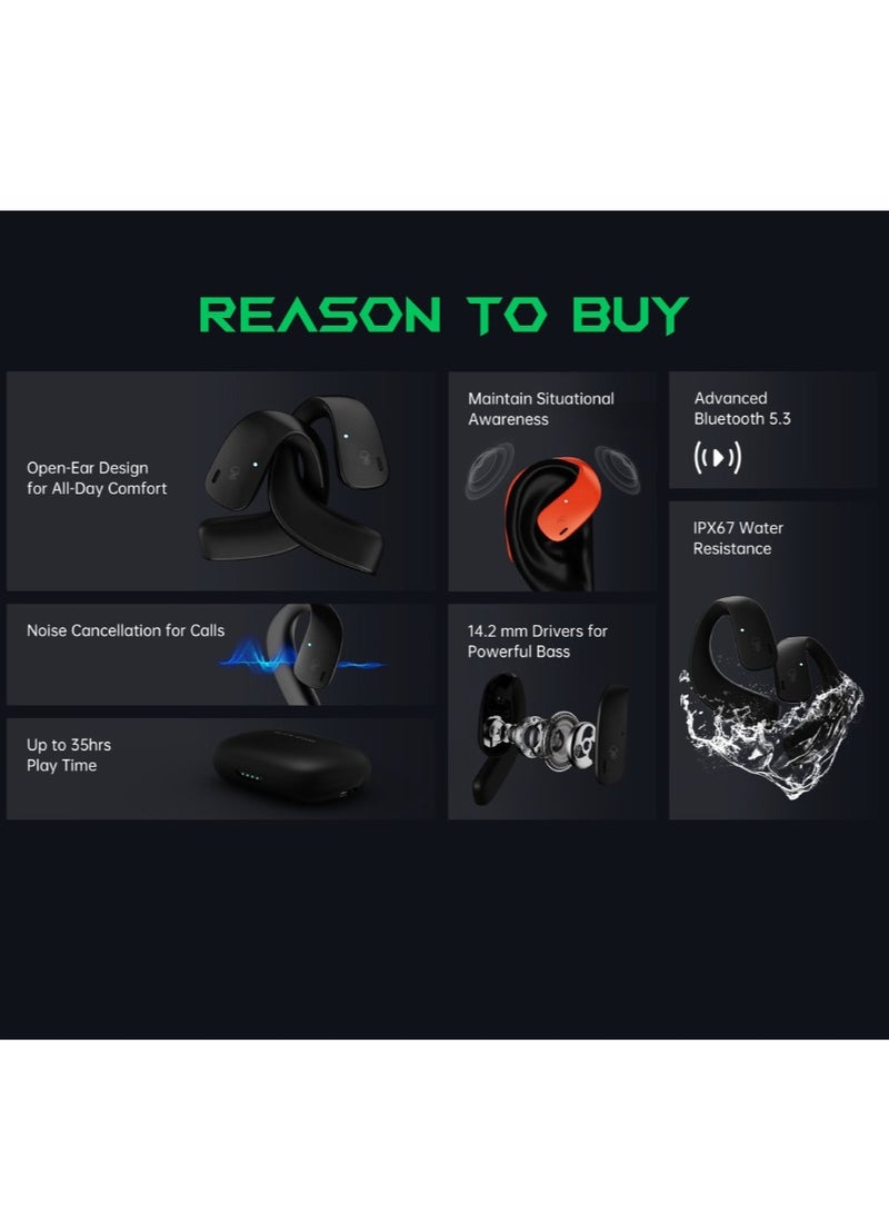 Comfortable Immersive Earphone With Open Ear Wireless Design, 35H Long Battery Life,5.3 Bluetooth Connectivity and IPX67 Water Resistance T20- Orange/Blue
