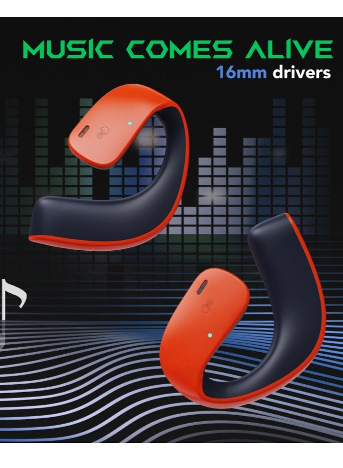 Comfortable Immersive Earphone With Open Ear Wireless Design, 35H Long Battery Life,5.3 Bluetooth Connectivity and IPX67 Water Resistance T20- Orange/Blue