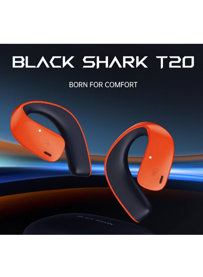 Comfortable Immersive Earphone With Open Ear Wireless Design, 35H Long Battery Life,5.3 Bluetooth Connectivity and IPX67 Water Resistance T20- Orange/Blue
