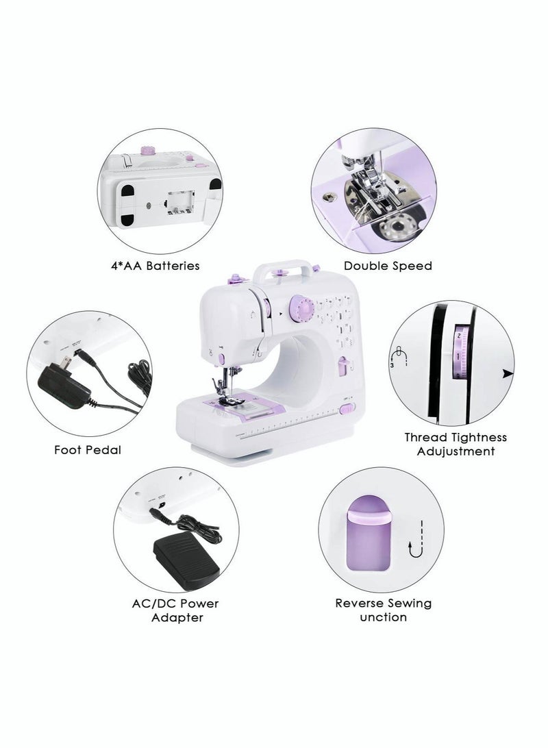 Electric Sewing Machine, 12-Needle Two-Way Household Portable Sewing Machine for Sewing Clothing, Overlocking, Buttonholes