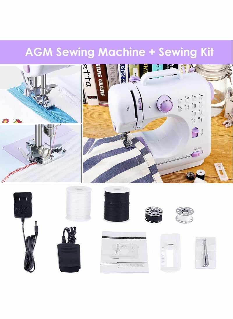 Electric Sewing Machine, 12-Needle Two-Way Household Portable Sewing Machine for Sewing Clothing, Overlocking, Buttonholes