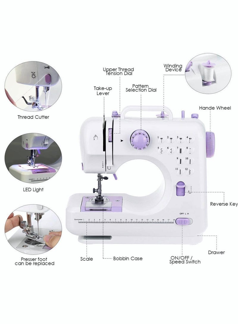 Electric Sewing Machine, 12-Needle Two-Way Household Portable Sewing Machine for Sewing Clothing, Overlocking, Buttonholes