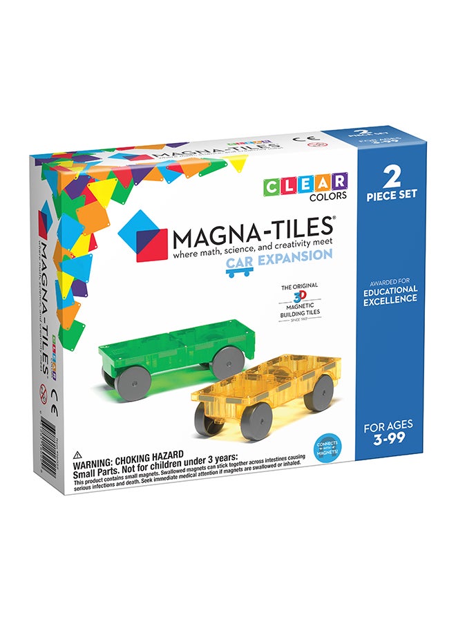 Cars 2 Piece Expansion Set, Green And Yellow, Original 3d Magnetic Building Tiles, For Kids Ages 3+