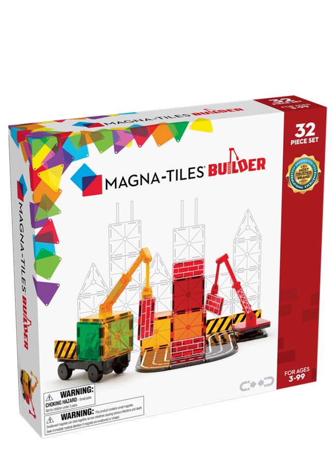 Builder 32-piece Magnetic Construction Set, Original 3d Magnetic Building Tiles, For Kids Ages 3+