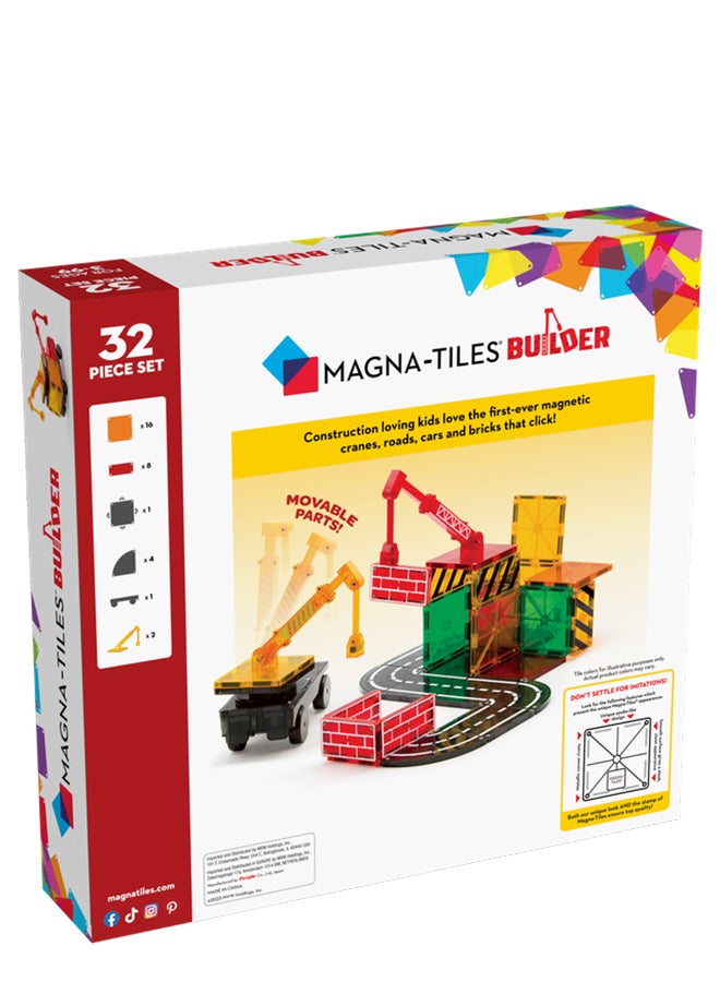 Builder 32-piece Magnetic Construction Set, Original 3d Magnetic Building Tiles, For Kids Ages 3+