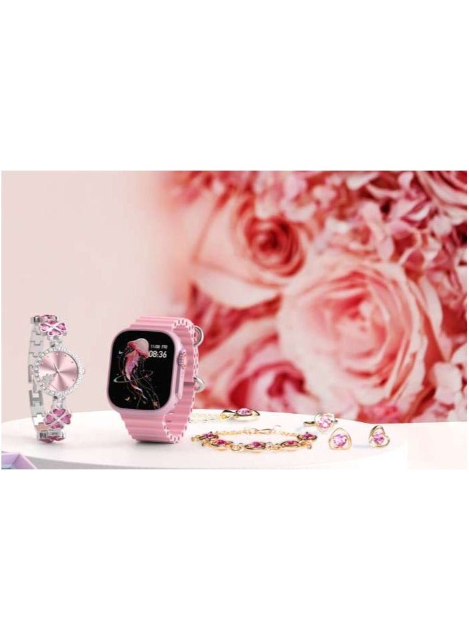 Modio MC 89 Ultra Mini Exclusive Design Two Ladies Watch with Fancy Ornaments Combo Pink