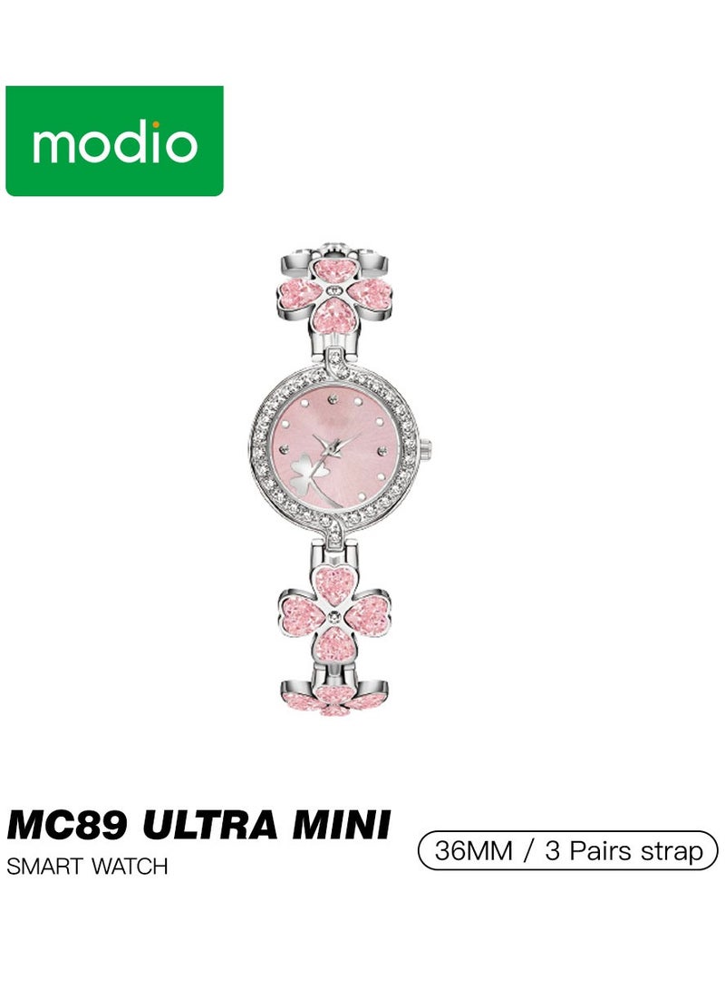 Modio MC 89 Ultra Mini Exclusive Design Two Ladies Watch with Fancy Ornaments Combo Pink