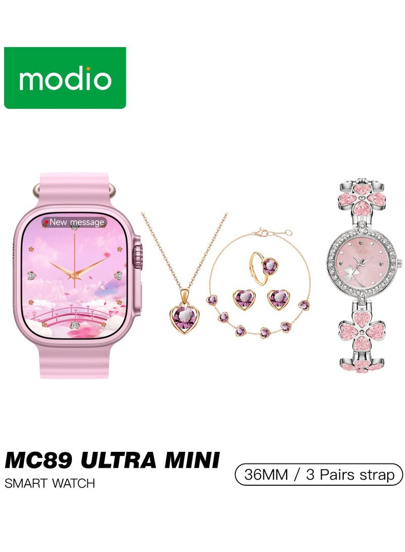 Modio MC 89 Ultra Mini Exclusive Design Two Ladies Watch with Fancy Ornaments Combo Pink