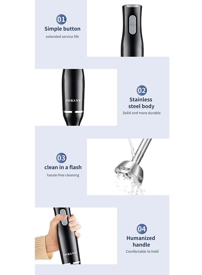 Hand Blender Metal Wand 400W Stick Blender with 600ml Graduated Beaker WK-1708 Black/Silver