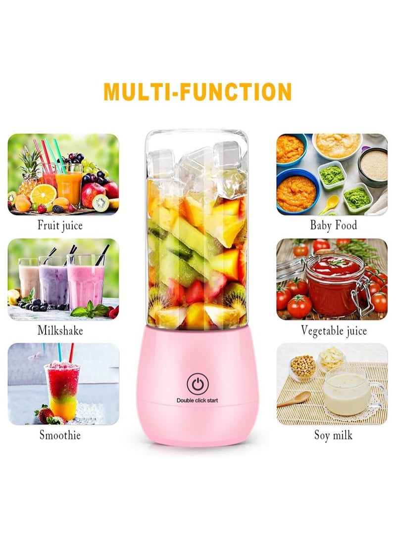 Portable USB Rechargeable Blender for Smoothies and Shakes with 6 Sharp Blades, Travel Lid, One-Touch Auto-Clean, Waterproof Design for Kitchen and Beach Use