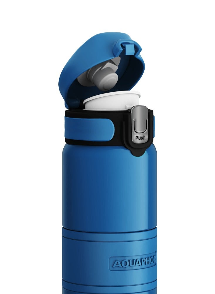 Double Wall Stainless Steel Thermo Bottle, 480ml Insulated Water Bottle, Keeps Drinks Hot or Cold up to 6 Hours, Leak-Proof Lid, Non-Slip Silicone Finish, Durable Travel Flask for Office, Gym & Outdoor Use (Blue)