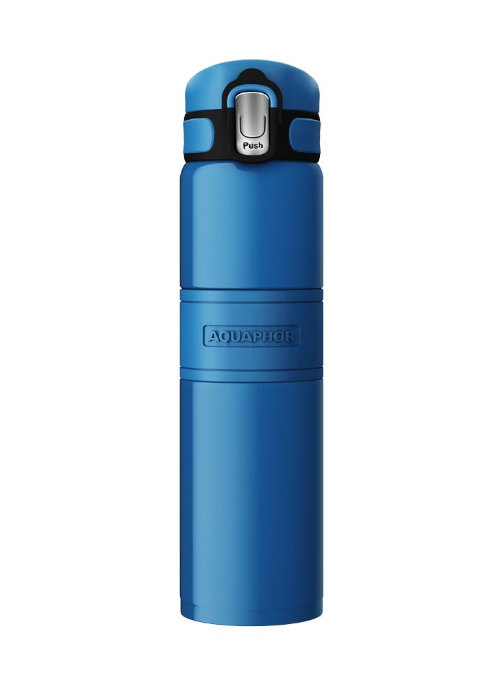 Double Wall Stainless Steel Thermo Bottle, 480ml Insulated Water Bottle, Keeps Drinks Hot or Cold up to 6 Hours, Leak-Proof Lid, Non-Slip Silicone Finish, Durable Travel Flask for Office, Gym & Outdoor Use (Blue)