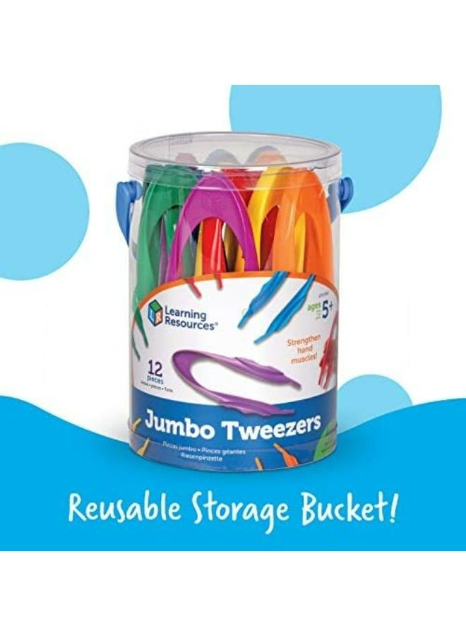 Learning Resources Primary Science Jumbo Tweezers (Set Of 12), Develops Fine Motor Skills, Brightly Colored, Ergonomic Grip, Ideal For Young Learners, Ages 5+