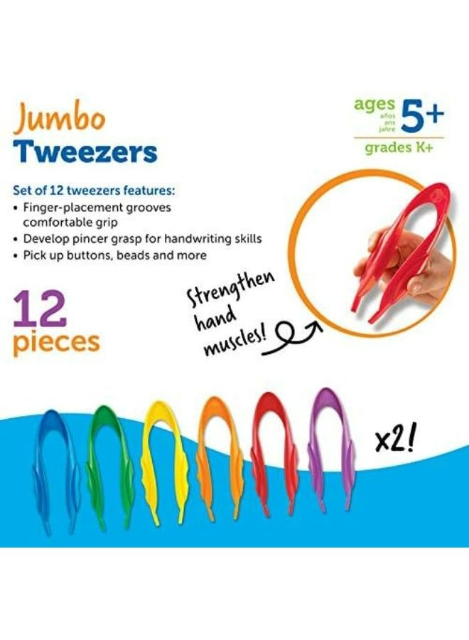 Learning Resources Primary Science Jumbo Tweezers (Set Of 12), Develops Fine Motor Skills, Brightly Colored, Ergonomic Grip, Ideal For Young Learners, Ages 5+
