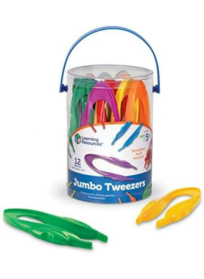 Learning Resources Primary Science Jumbo Tweezers (Set Of 12), Develops Fine Motor Skills, Brightly Colored, Ergonomic Grip, Ideal For Young Learners, Ages 5+