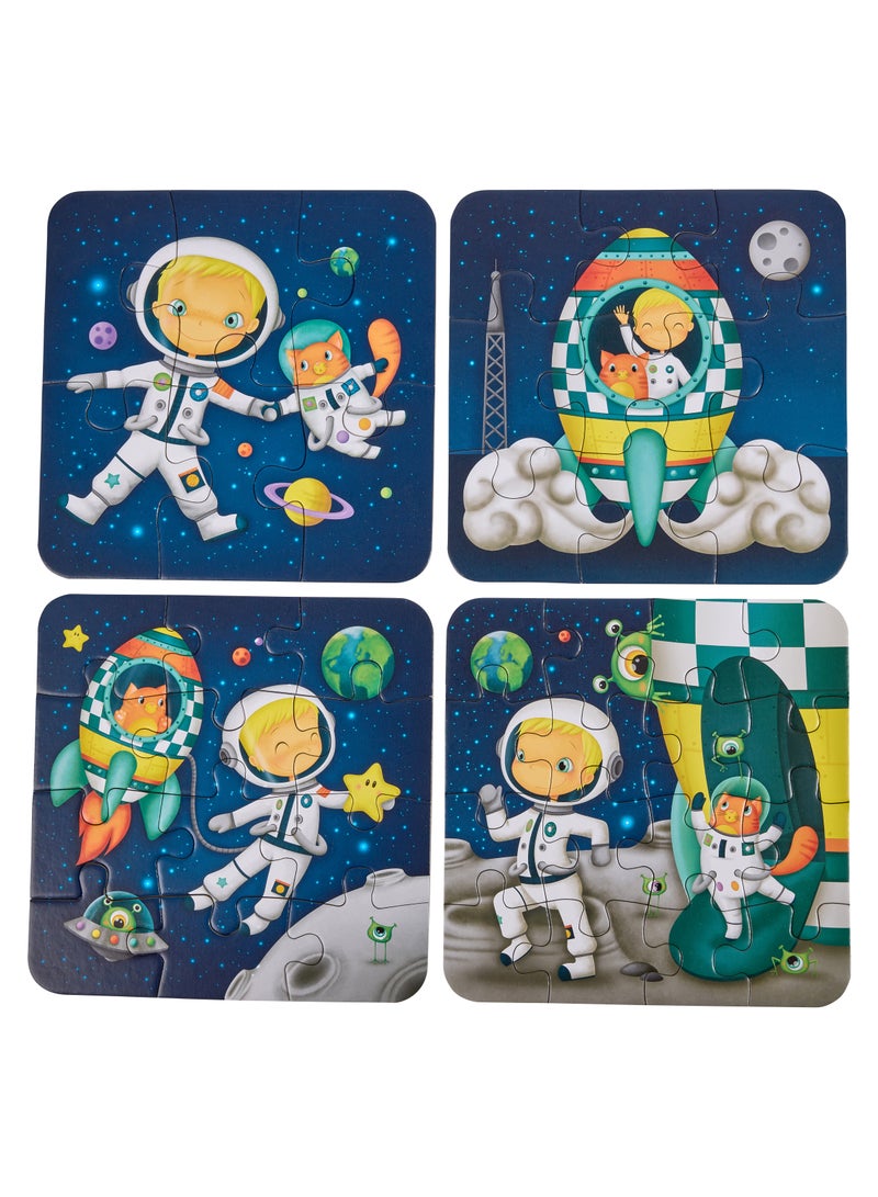 Eurekakids 4 Sets Astronaut Evolutive Puzzles - 43pcs| Educational toy for Toddler and Kids | Encourage Logical Thinking and Observation Skills|Solar System and Human Exploration| For 3Y+