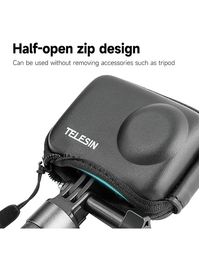 TELESIN Mini Carry Case Lens Protector for DJI Action 4 Action 3 Insta 360 Ace Insta360 Ace Pro Accessories, Mini Protective Carrying Bag Half Zipper for DJI Osmo Action Selfie Stick Tripod Accessory