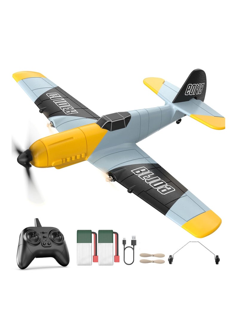 RC Plane, 3 Channel BF-109 Remote Control Airplane Fighter Toys, RC Glider Toy, 2.4GHz 6-axis Gyro Stabilizer RTF Glider Aircraft Plane with 2 Batteries, Outdoor Hobby WWII Toy Gift, Easy to Fly