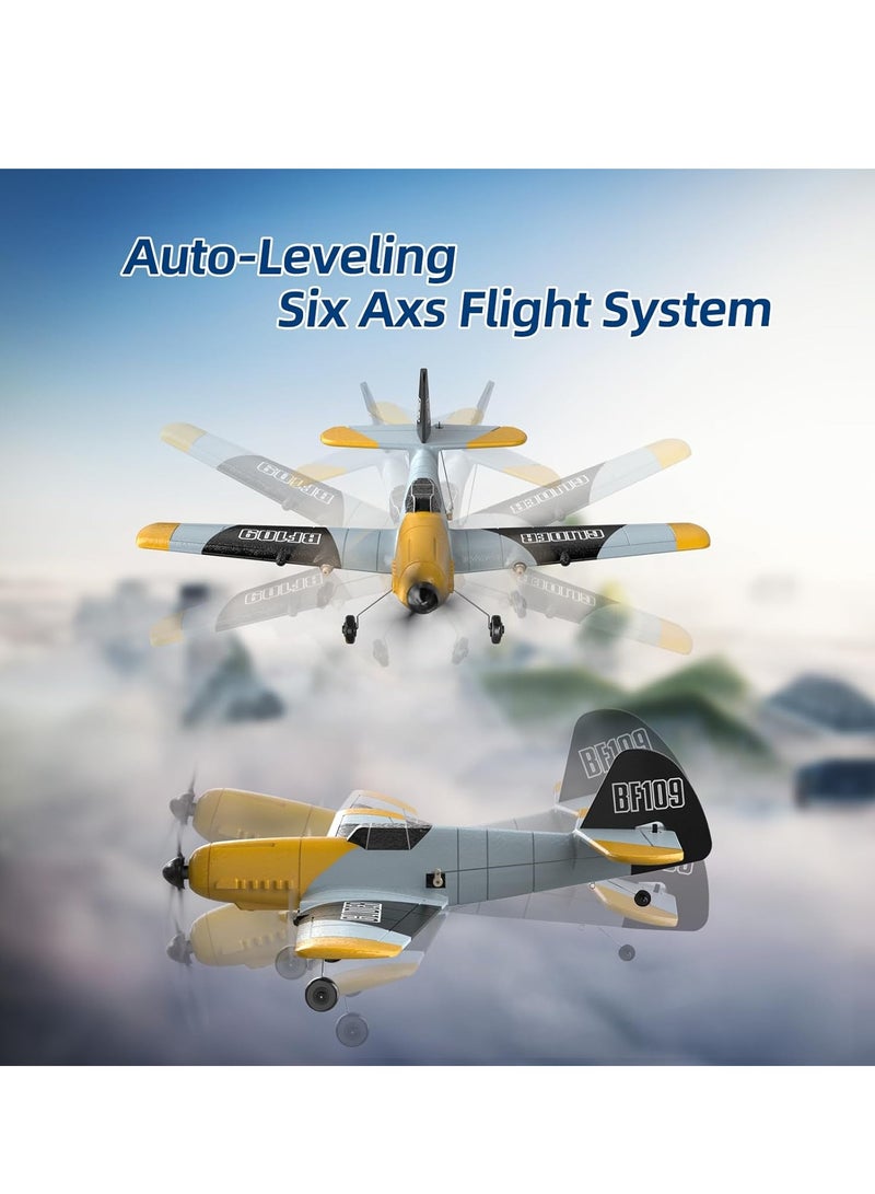 RC Plane, 3 Channel BF-109 Remote Control Airplane Fighter Toys, RC Glider Toy, 2.4GHz 6-axis Gyro Stabilizer RTF Glider Aircraft Plane with 2 Batteries, Outdoor Hobby WWII Toy Gift, Easy to Fly