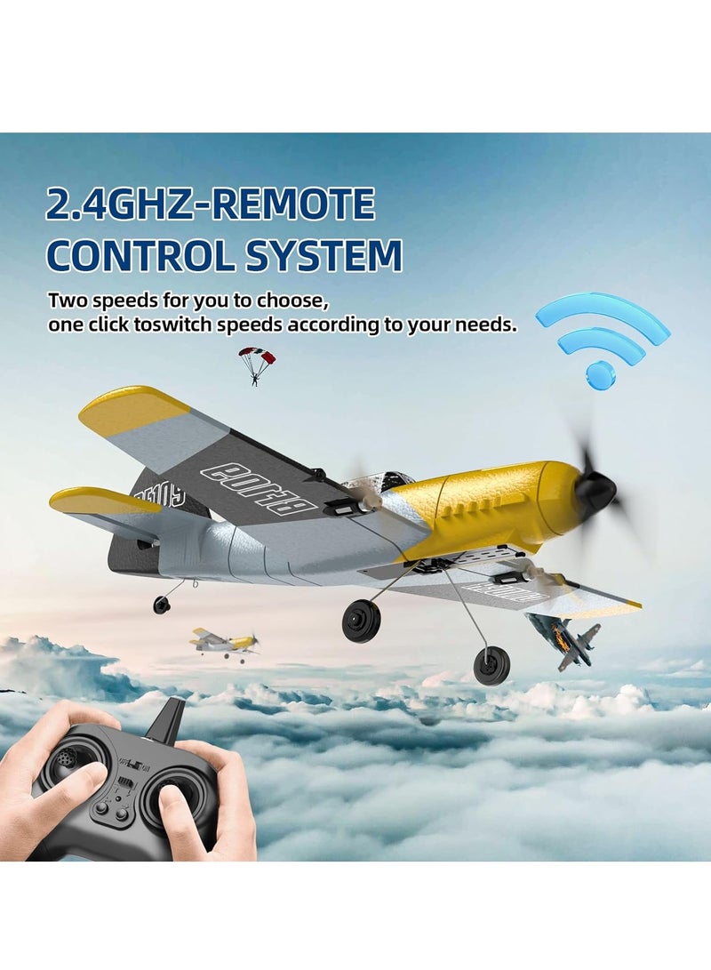 RC Plane, 3 Channel BF-109 Remote Control Airplane Fighter Toys, RC Glider Toy, 2.4GHz 6-axis Gyro Stabilizer RTF Glider Aircraft Plane with 2 Batteries, Outdoor Hobby WWII Toy Gift, Easy to Fly