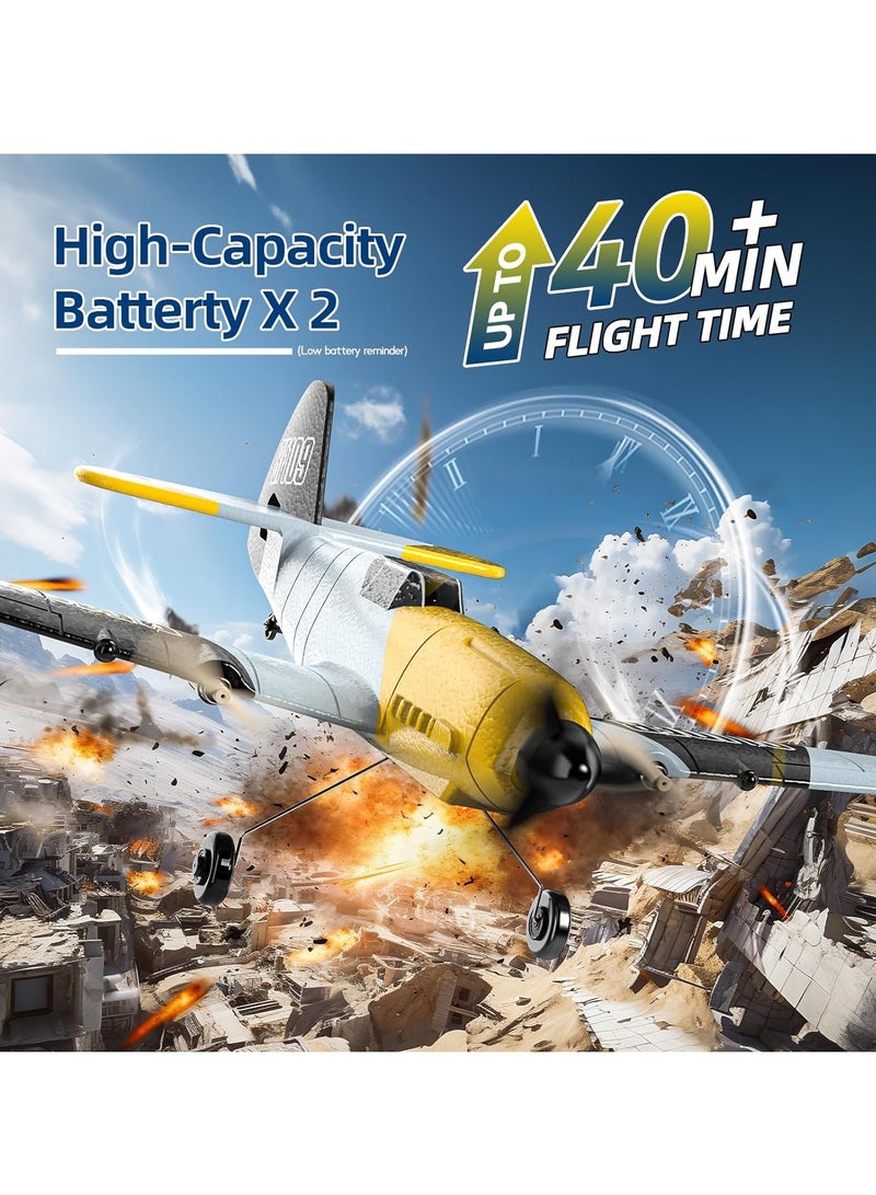 RC Plane, 3 Channel BF-109 Remote Control Airplane Fighter Toys, RC Glider Toy, 2.4GHz 6-axis Gyro Stabilizer RTF Glider Aircraft Plane with 2 Batteries, Outdoor Hobby WWII Toy Gift, Easy to Fly