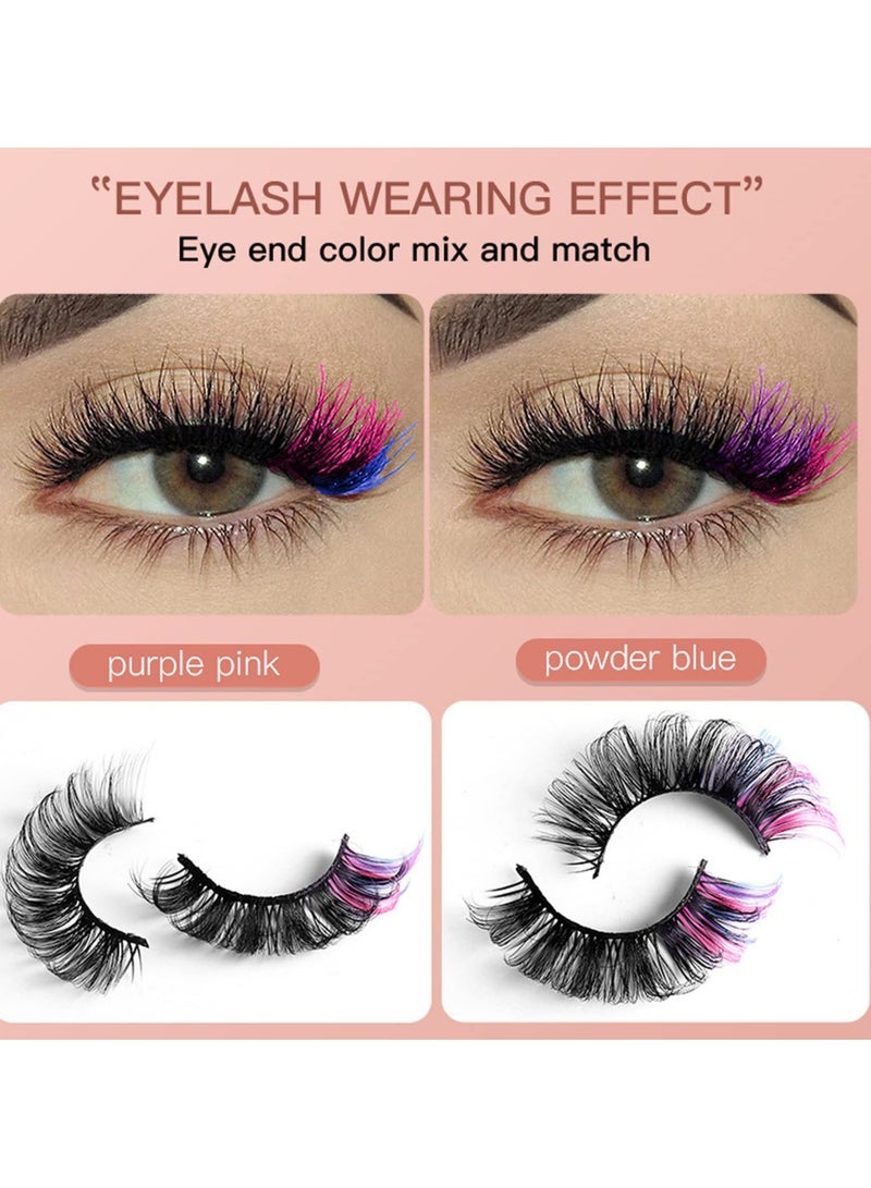 SYOSI 7 Pairs Colored Eyelashes Mink Lashes With Color on End, Fluffy Colorful Lash Clusters, Dramatic Long Thick Cat Fox Eye Lashes Full Curly False Eyelash, 3D Curl Salon Extensions Strip Set