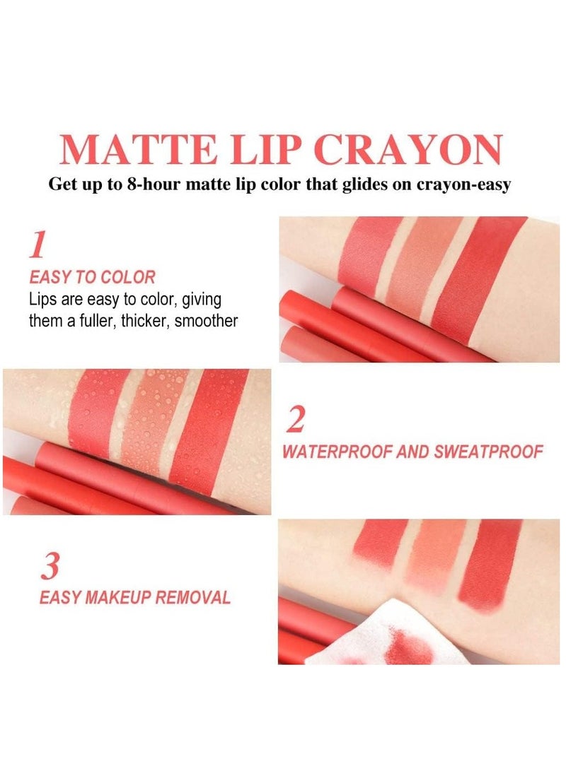 Matt Nude Lipstick Lipliner Set with Built-in Sharpener Matte Lipliner Pencil Collection, Waterproof Crayon Nourishing Buildable Velvet Lip Crayon Lip Liner Lip Pen Lip Makeup 3 Colors