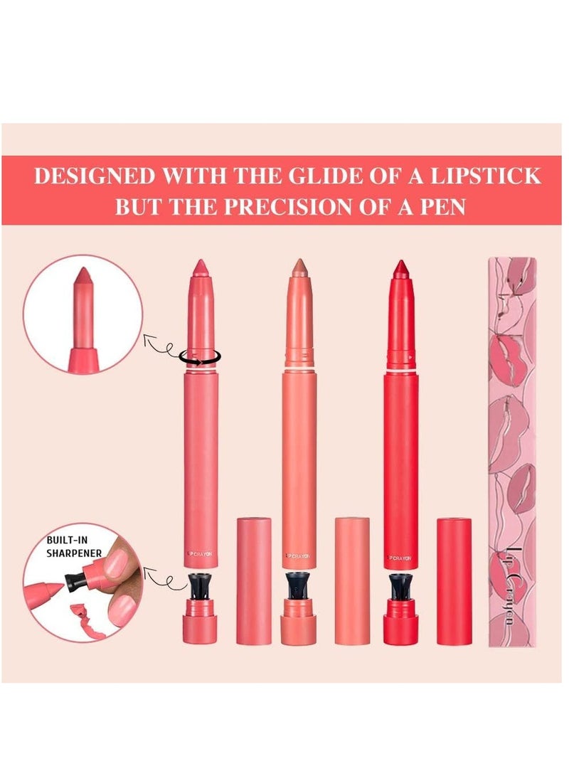 Matt Nude Lipstick Lipliner Set with Built-in Sharpener Matte Lipliner Pencil Collection, Waterproof Crayon Nourishing Buildable Velvet Lip Crayon Lip Liner Lip Pen Lip Makeup 3 Colors