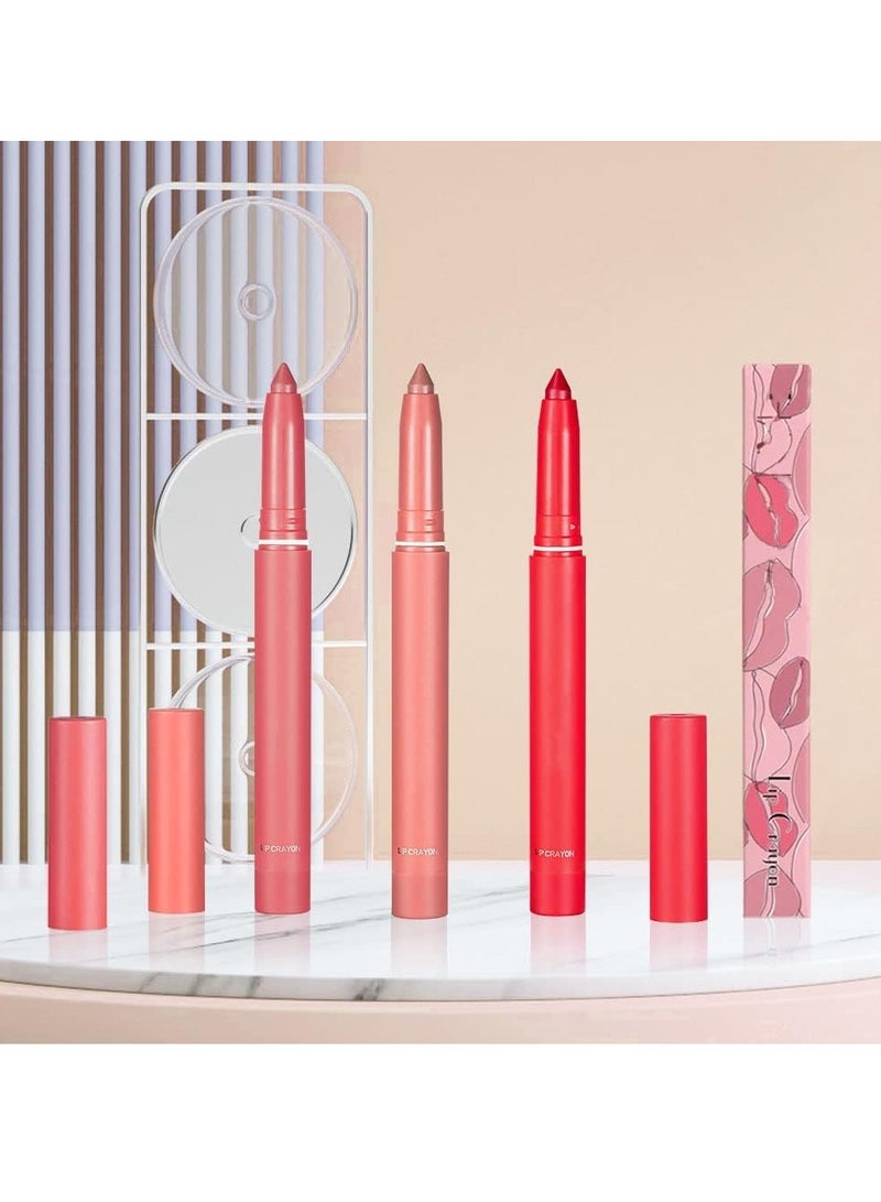 Matt Nude Lipstick Lipliner Set with Built-in Sharpener Matte Lipliner Pencil Collection, Waterproof Crayon Nourishing Buildable Velvet Lip Crayon Lip Liner Lip Pen Lip Makeup 3 Colors