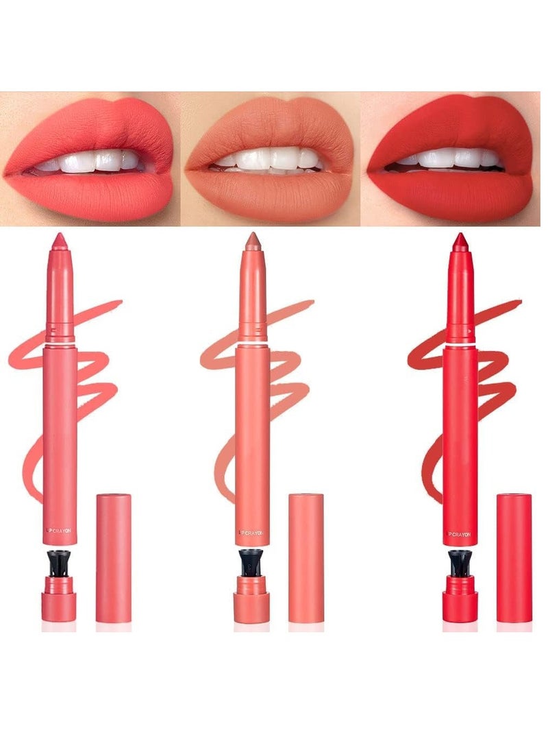 Matt Nude Lipstick Lipliner Set with Built-in Sharpener Matte Lipliner Pencil Collection, Waterproof Crayon Nourishing Buildable Velvet Lip Crayon Lip Liner Lip Pen Lip Makeup 3 Colors