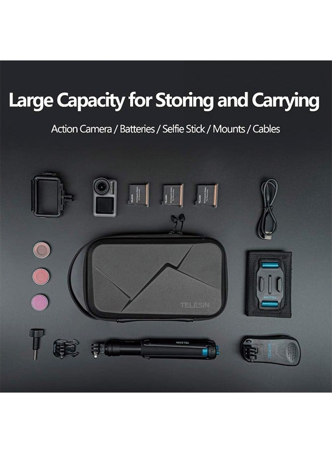 TELESIN Carrying Case Organizer for GoPro Insta360 DJI Action Camera, with DYI Divider Waterproof Hard Protect Travel Carry Bag for Hero 12 11 10 9 8 X2 X3 GO2 GO3 Selfie Stick Strap Mount Accessories