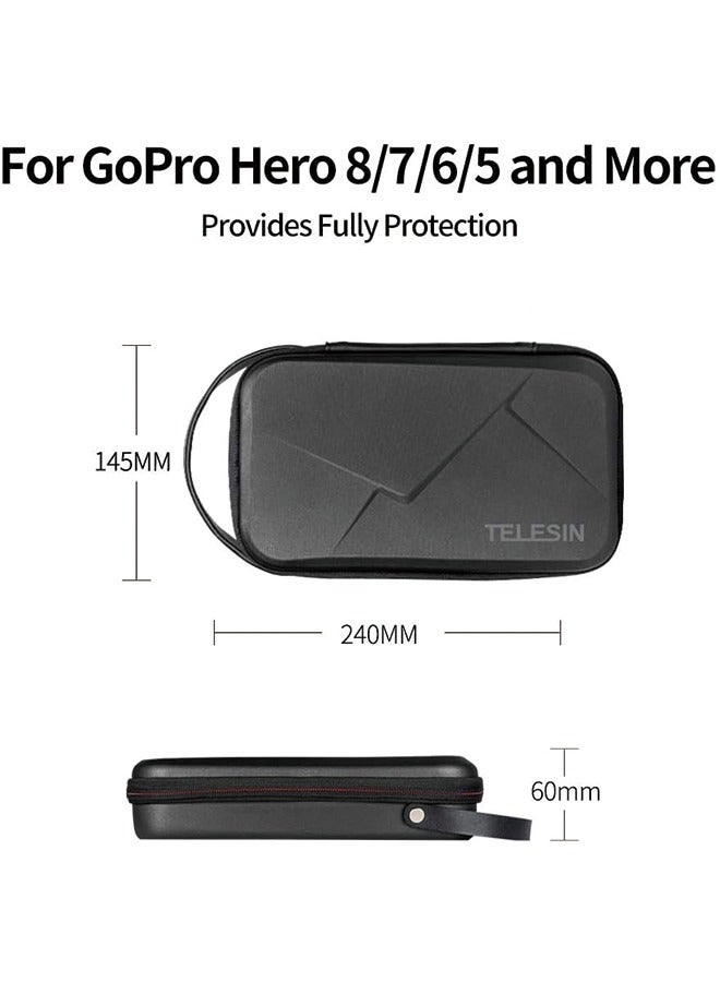 TELESIN Carrying Case Organizer for GoPro Insta360 DJI Action Camera, with DYI Divider Waterproof Hard Protect Travel Carry Bag for Hero 12 11 10 9 8 X2 X3 GO2 GO3 Selfie Stick Strap Mount Accessories